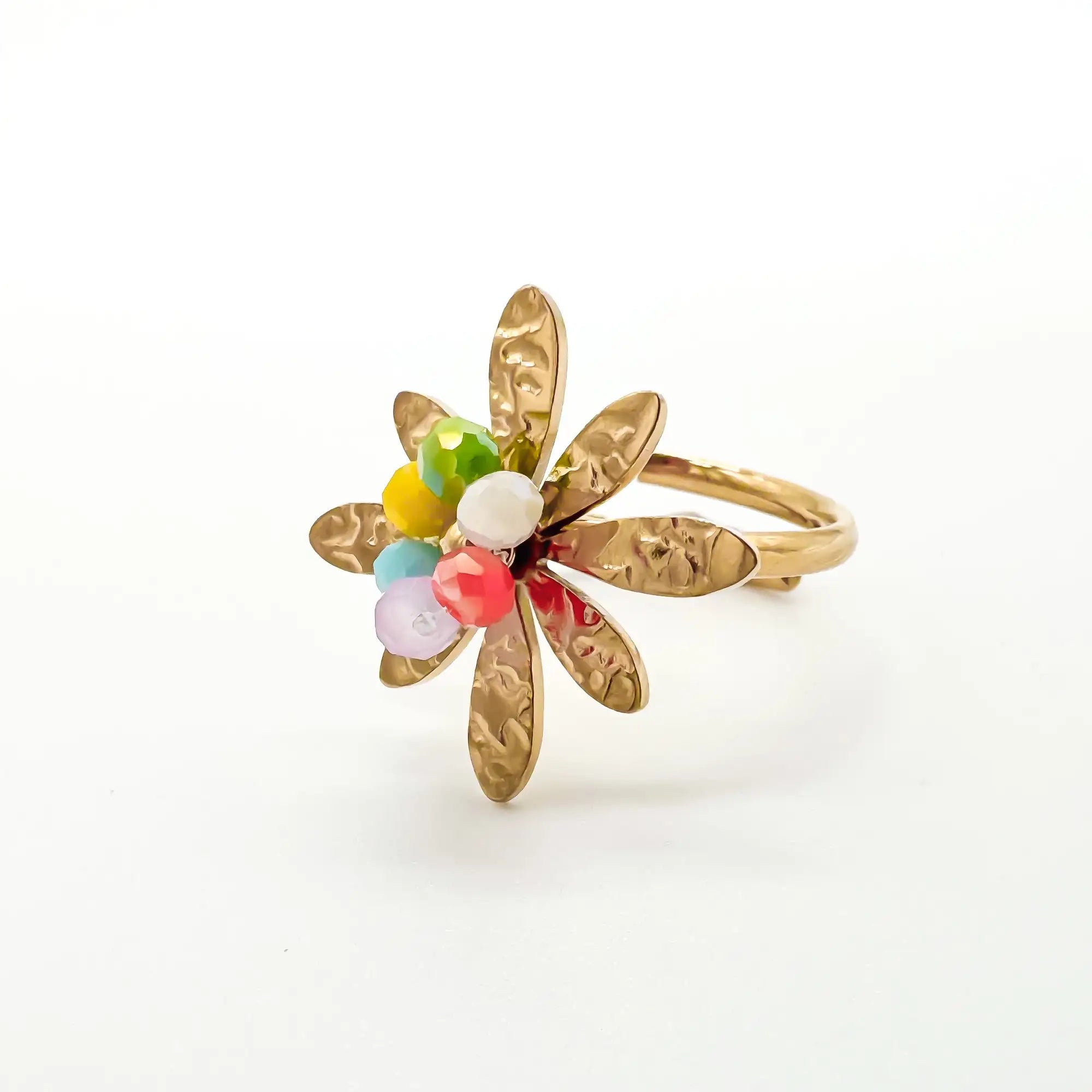 Flor de colores - Anillo - Acero inoxidable - Ajustable