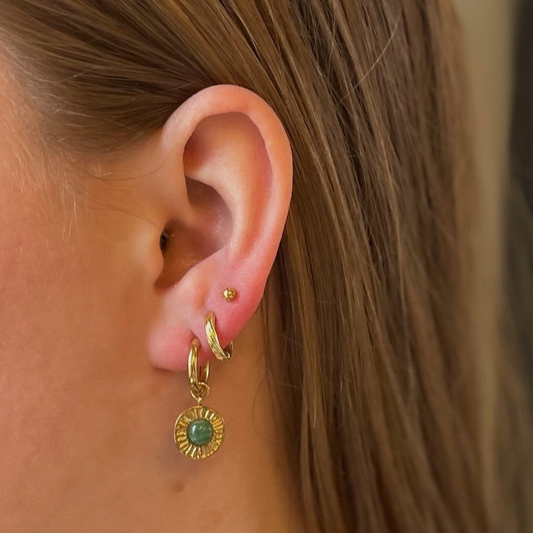 Round - Earrings - Natural stone - Stainless Steel