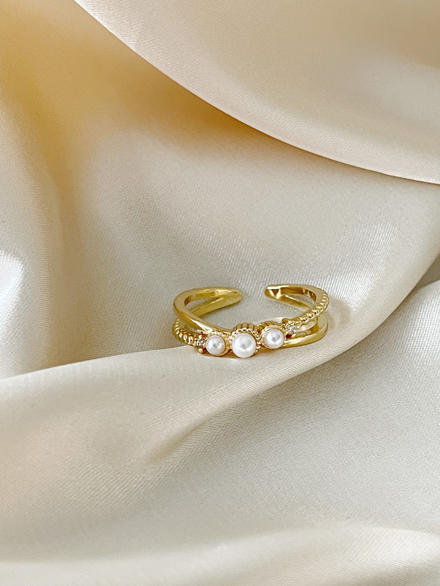 Trois Perles - Anillo - Acero inoxidable - Ajustable