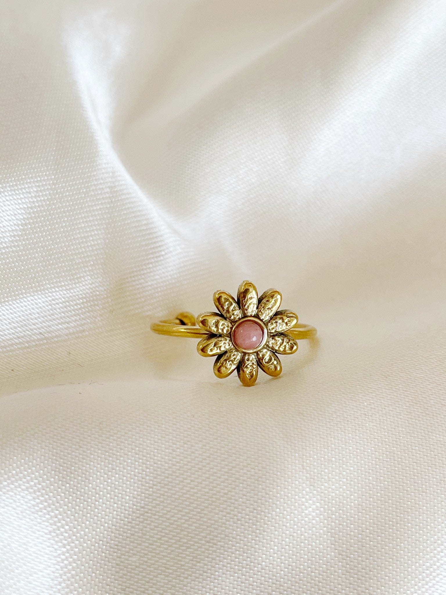 Daisy - Anillo - Piedra natural - Acero inoxidable - Ajustable